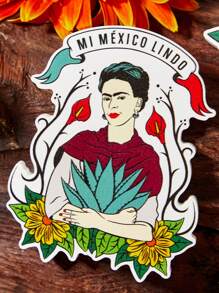 Frida Kahlo X SHEIN 4pcs Figure And Floral Pattern Fridge Magnets - Multicolor - View 3
