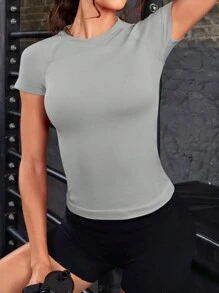 Gameset SHEIN Sport 弧形下摆工字背心宽松骑行背心轻便夏季速干吸湿排汗健身背心健身房女式衬衫 - 淺灰色 - 查看 3