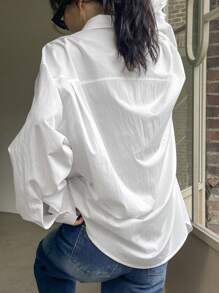 DAZY Áo sơ mi công sở tay dài màu trơn rộng rãi thoải mái cho nữ - trắng - Xem 7