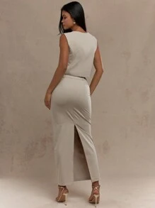 MISSGUIDED Falda larga con hendidura en la parte trasera del bajo - Albaricoque - Ver 2