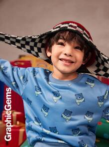 2 件套小男孩圣诞熊印花连帽衫和裤子套装