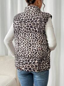 SHEIN Frenchy French Women's Leopard Print Sleeveless Quilted Puffy Warm Coat,Women's Leopard Print Sleeveless Quilted Padded Coat,Fall Women Clothes,Leopard Costume,Winter Clothes,Winter Clothes,