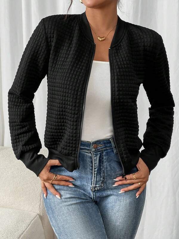 SHEIN Frenchy Veste de baseball décontractée à manches longues et unicolore pour femme, printemps et automne