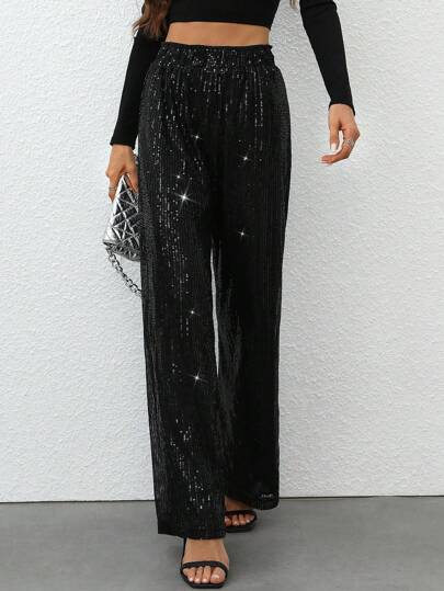 Chiquease Women's Sequin Straight Leg Pants, Autumn Winter Party Holiday For Holiday Party Clothes Fall Cloth For Women