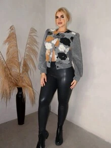 Zolique Women Autumn/Winter Long Sleeve Short Floral Patchwork Fashion Jacket - Grey - View 6