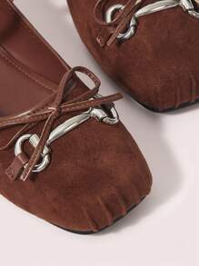 CUCCOO DOLLMOD Women's Outdoor Square Toe Flat Bowknot Accent Suede Slip-On Dress Shoes, Brown - Casual & Formal Wear