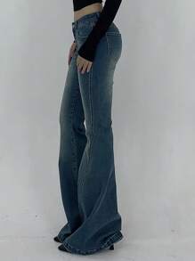 DAZY Women's Casual Distressed Flare Jeans With Slant Pockets - Medium Wash - View 2