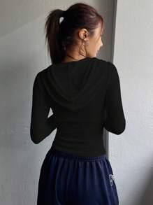 DAZY Women's Slim Fit Hooded T-Shirt, New Arrival Autumn Women Jacket,Fall Women Clothes - Black - View 2