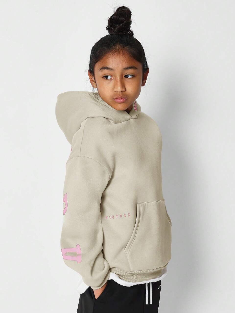 Moletons para meninas adolescentes com capuz com letras do time do colégio e estilo urbano grande