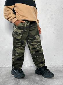 男童日常休闲多口袋迷彩印花牛仔裤 - 彩色 - 查看 6