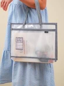 1pc Portable Double-Layer Subject Classification Bag, Transparent Waterproof EVA File Storage Bag, Zipper-Type Special Books And Test Paper Bag, Suitable For Classroom Use(14.2*10.2*2.7inch) Christmas For Holiday Gift Giving,Back To School,School Supplies