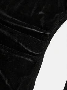 SHEIN Teen Girls' Autumn/Winter All-Match Versatile Flared Sleeves Ruched Waist Velvet Jumpsuit - Black - View 4