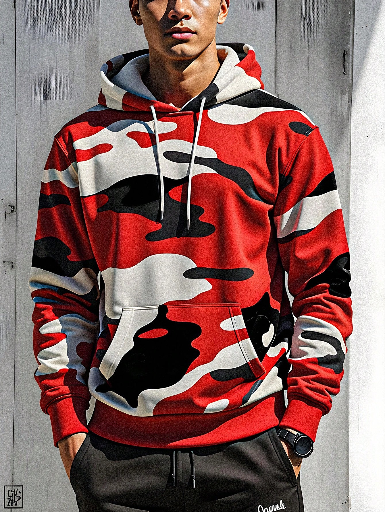 Manfinity Dauomo Plus Size Men's Camouflage Print Drawstring Hoodie, Spring Autumn