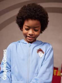 2pcs/Set Tween Boys Christmas Hooded Sweatshirt Hoodie And Cuffed Sweatpants Outfit