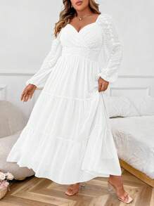 Celure Vestido maxi elegante de gasa bordada con escote de corazón y mangas farol para mujer de talla grande