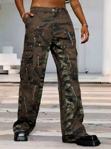 Manfinity EMRG Men's Fashion Camouflage Patchwork Cargo Jeans - Multicolor - View 6