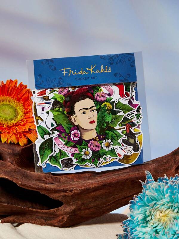 Frida Kahlo X SHEIN Paquete de 55 pegatinas con motivos florales y de letras, para regalar