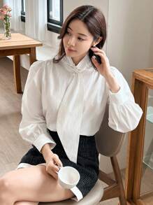 DAZY 女士纯色高领系带袖衬衫