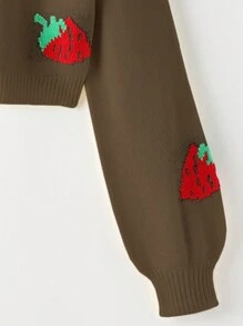 Flirla Women's Autumn/Winter Strawberry Pattern Long Sleeve Short Casual Cardigan