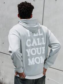 Manfinity Hypemode Loose Fit Men's Cross & Letter Graphic Drop Shoulder Drawstring Hoodie,Graphic Sweatshirt,Fall Men Clothes,Grey Sweater