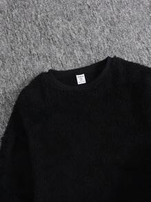 SHEIN Leap Crew Tween Girl Solid Drop Shoulder Pullover Sweatshirt 2 Pieces/Set For Daily Wear In Fall/Winter - Multicolor - View 3