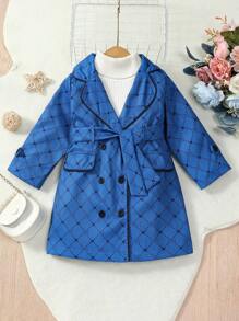 Baby Girl Collared Long Sleeve Pocket Button Down Allover Print Jacket - Blue - View 1
