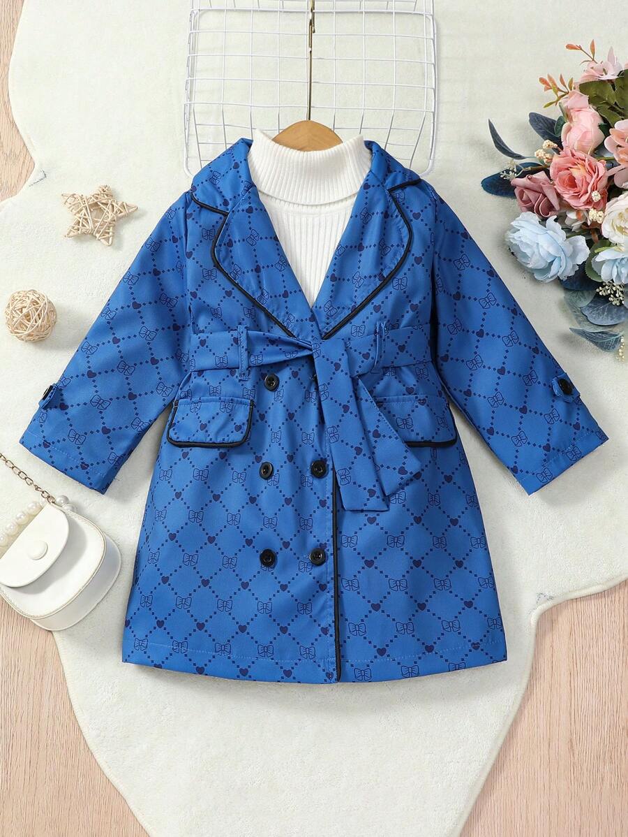 Baby Girl Collared Long Sleeve Pocket Button Down Allover Print Jacket - Blue - View 1