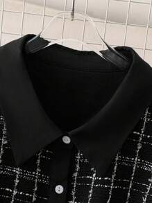 SHEIN LUNE Plus Size Women's Spring/Summer Patchwork Plaid Long Sleeve Loose Casual Shirt Fall Cloth For Women - Black - View 3