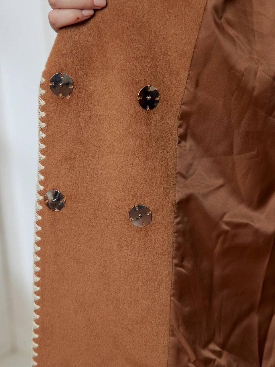 LAPEL COLLAR CONTRAST BINDING PATCH POCKET BELTED OVERCOAT