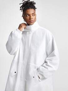 Manfinity VCAY 1pc Men's Stand Collar Long Woven Jacket, Suitable For Autumn & Winter - White - View 1