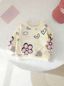 女宝宝宽松休闲圆领卡通印花柔软简约长袖运动衫