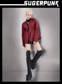 Sugerpunk 女士朋克风厚底过膝长靴，适合春季、春假、复活节和圣诞节穿着。 - 黑色 - 查看 4