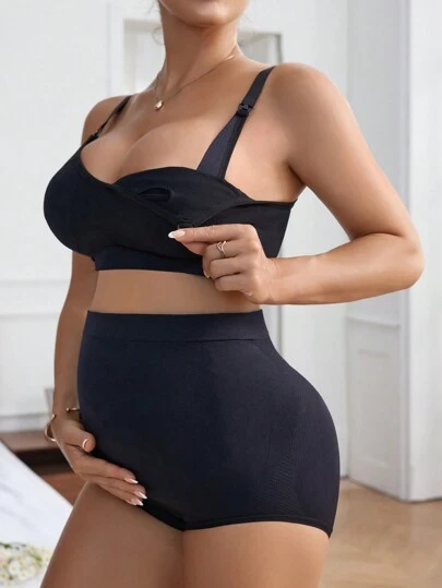 Moonlight&Mama 2pcs/Set Comfy Seamless Nursing Bra And Underwear Set For Pregnant Women With Openable Design