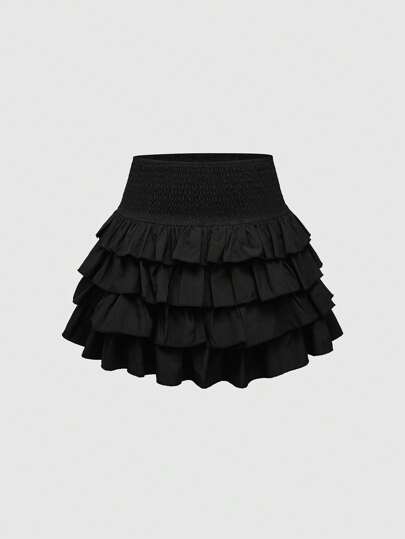 J-Fashion Jupe trapèze minimaliste plissée de couleur unie pour femmes, porter casual quotidien
