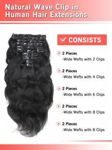 10Pcs One Set Natural Wave Human Hair Clip In Hair Extensions Double Weft Straight Extensions Wig