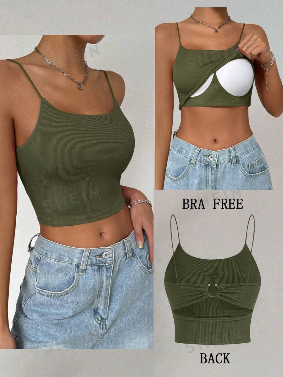 SHEIN LUNE Camiseta interior acolchada con clip metálico en la espalda para mujeres