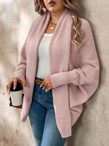 SHEIN LUNE Plus Size Long Sleeve Solid Color Casual Cardigan, For Winter