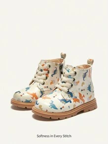 Autumn/Winter Fashionable Versatile Cute Dinosaur Print Soft Sole Baby Boy  Boots - Multicolor - View 2