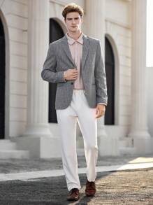 Manfinity VCAY Men's Woven Striped Fit Business Casual Long Sleeved Lapel Suit Jacket Suitable For Daily Wear - Multicolor - View 5