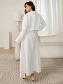 Modelyn 2pcs Women's Solid Color Long Sleeve Top And Square Neck Sleeveless Dress Set 2 Pieces Set - White - View 10