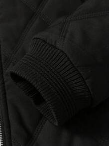 Manfinity Homme Abrigo casual acolchado para hombre, estilo clásico de bombardero, bordado de letras, otoño/invierno - Negro - Ver 3