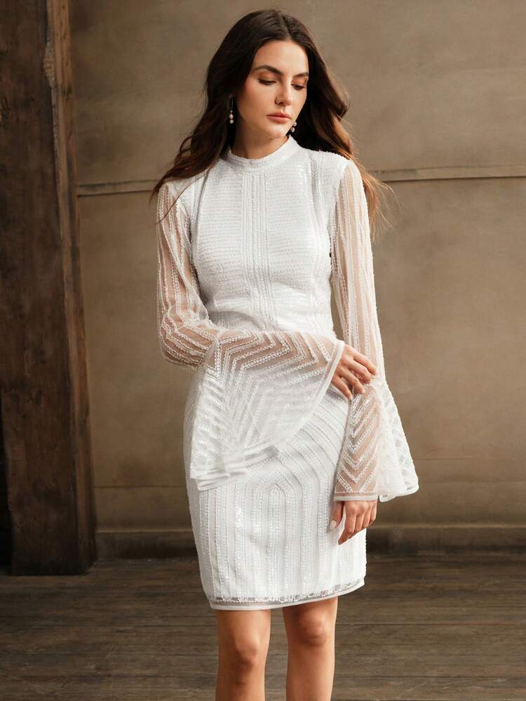 Women's New Arrival Long Sleeve Sequins Embellished Dress