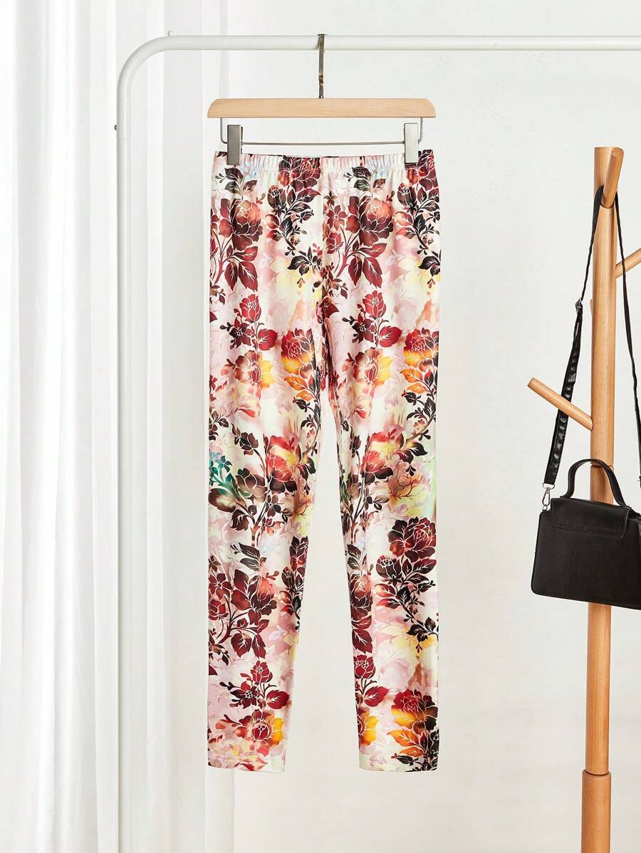 SHEIN LUNE Quần legging in họa tiết toàn thân cho nữ, mặc thường ngày - Màu vàng - Xem 1