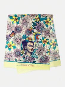 Frida Kahlo X SHEIN Women's Lightweight & Soft Floral Print Scarf, Great Gift,Summer Outfits, Spring Outfits,Beach, Vacation, Flower - Multicolor - View 6