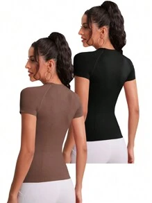 SHEIN Velisys 2 chiếc áo thun thể thao crop top hở lưng dành cho nữ tập gym - Nhiều màu - Xem 2