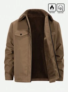 Manfinity Homme Chaqueta casual de manga larga con cuello de felpa y corte holgado para hombre, chaqueta ligera de salida para otoño/invierno en color negro, regalo para amigos, esposo o novio