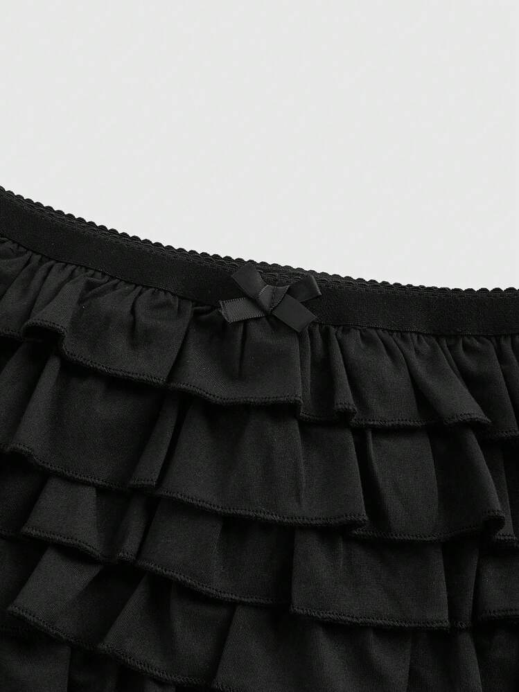 ROMWE Grunge Punk Y2K Glamour Leopard Print Ruched Layered Waist Mini Shorts - Black - View 3