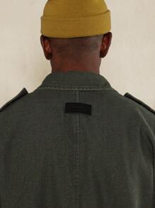 SUMWON Boxy Longline Utility Denim Shirt With Shoulder Tab Detail - Army Green - View 4