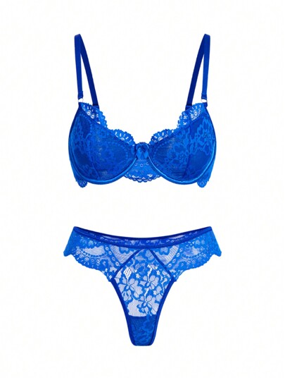 Bloemen Kanten Scallop Underwire BH Slipje Lingerie Set view 6