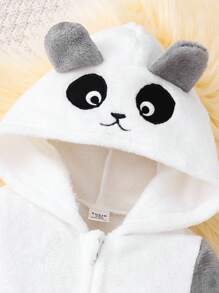 SHEIN 新生男婴可爱熊猫耳朵刺绣长袖连体衣、连体睡衣 - 彩色 - 查看 6